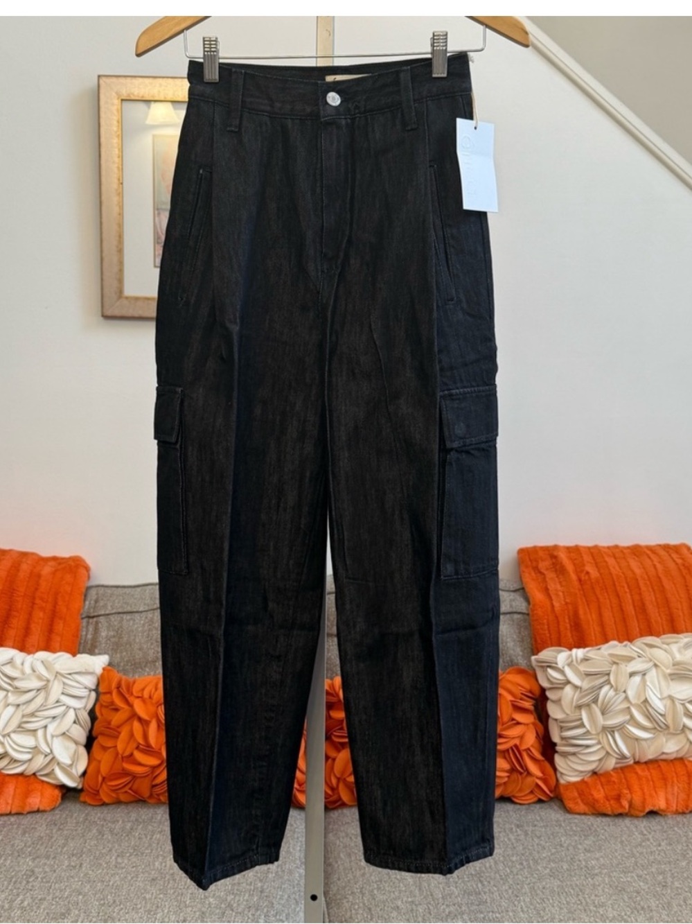 ❣️🆕ÉTICA Lewis High Waist Pleated Ankle Cargo Jeans in Black Onyx $268 MSRP❣️ - Picture 3 of 11